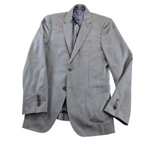 Reiss Blazer 36R Slim Gray Wool Silk Linen Textured Slim Unstructured Sport Coat